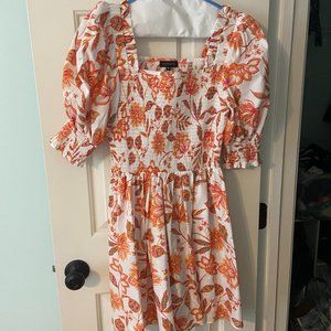 White, Pink, and Orange Floral Dress